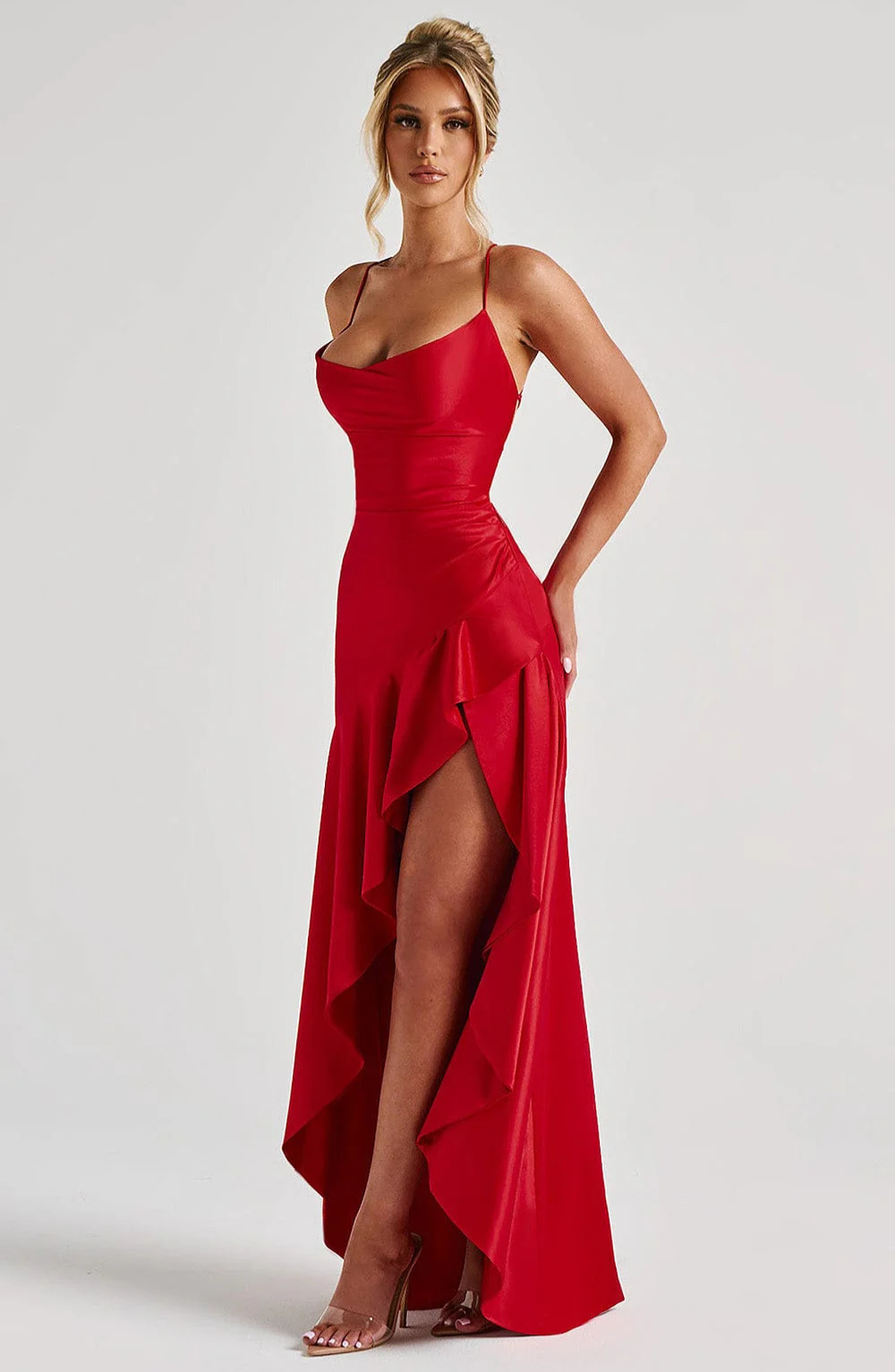 VESTIDO COMPRIDO COSTAS CRUZADAS FOLHOS