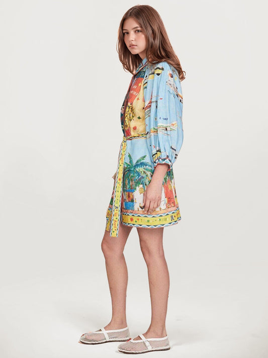 VESTIDO CAMISEIRO MINI ESTAMPADO ARTÍSTICO