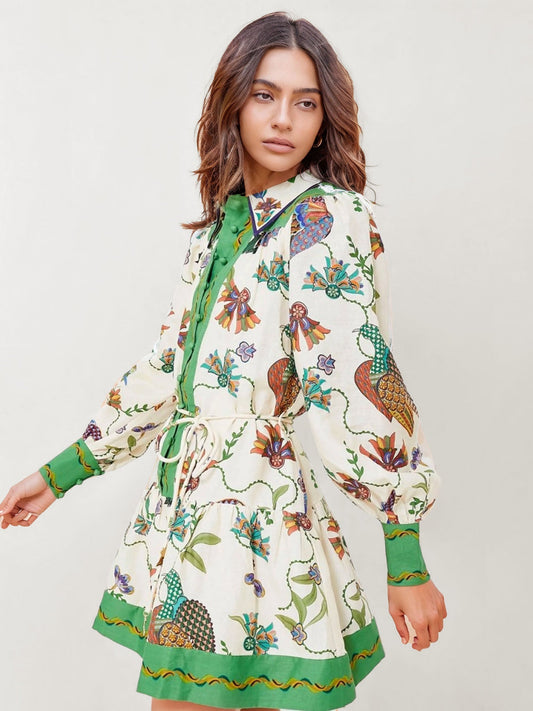 VESTIDO CAMISEIRO MINI ESTAMPADO COM CINTURA AJUSTÁVEL