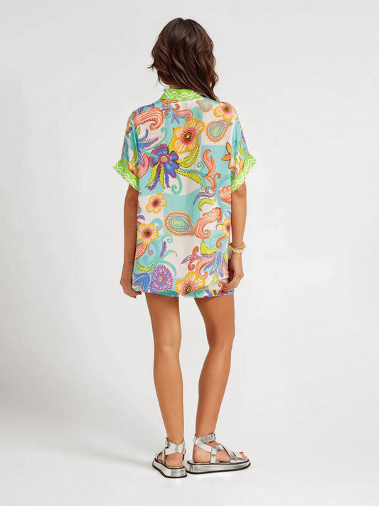 CONJUNTO DE CAMISA ESTAMPADA BOHO
