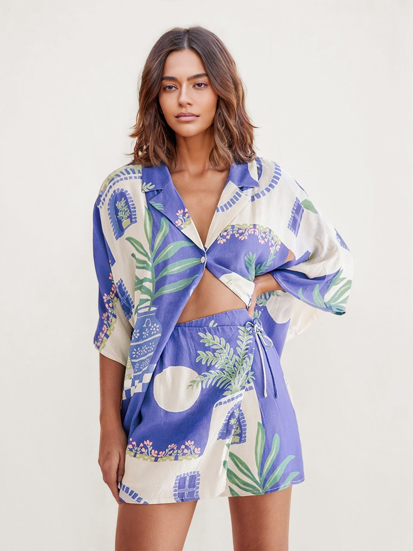 CONJUNTO CAMISEIRO ESTAMPADO CÔTE D'AZUR