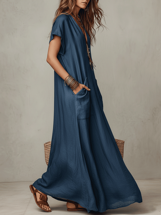Vestido maxi boémio de caimento fluido sem esforço