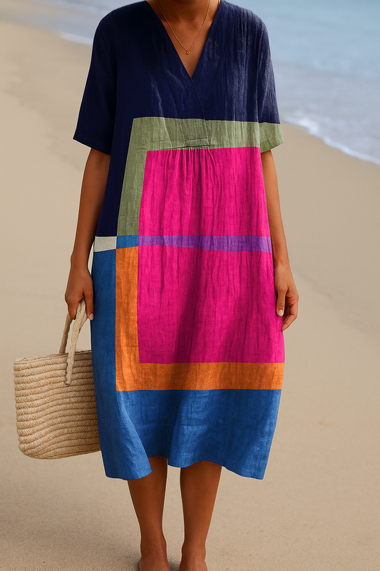 Isadora - Vestido de Blocos Coloridos Vibrantes
