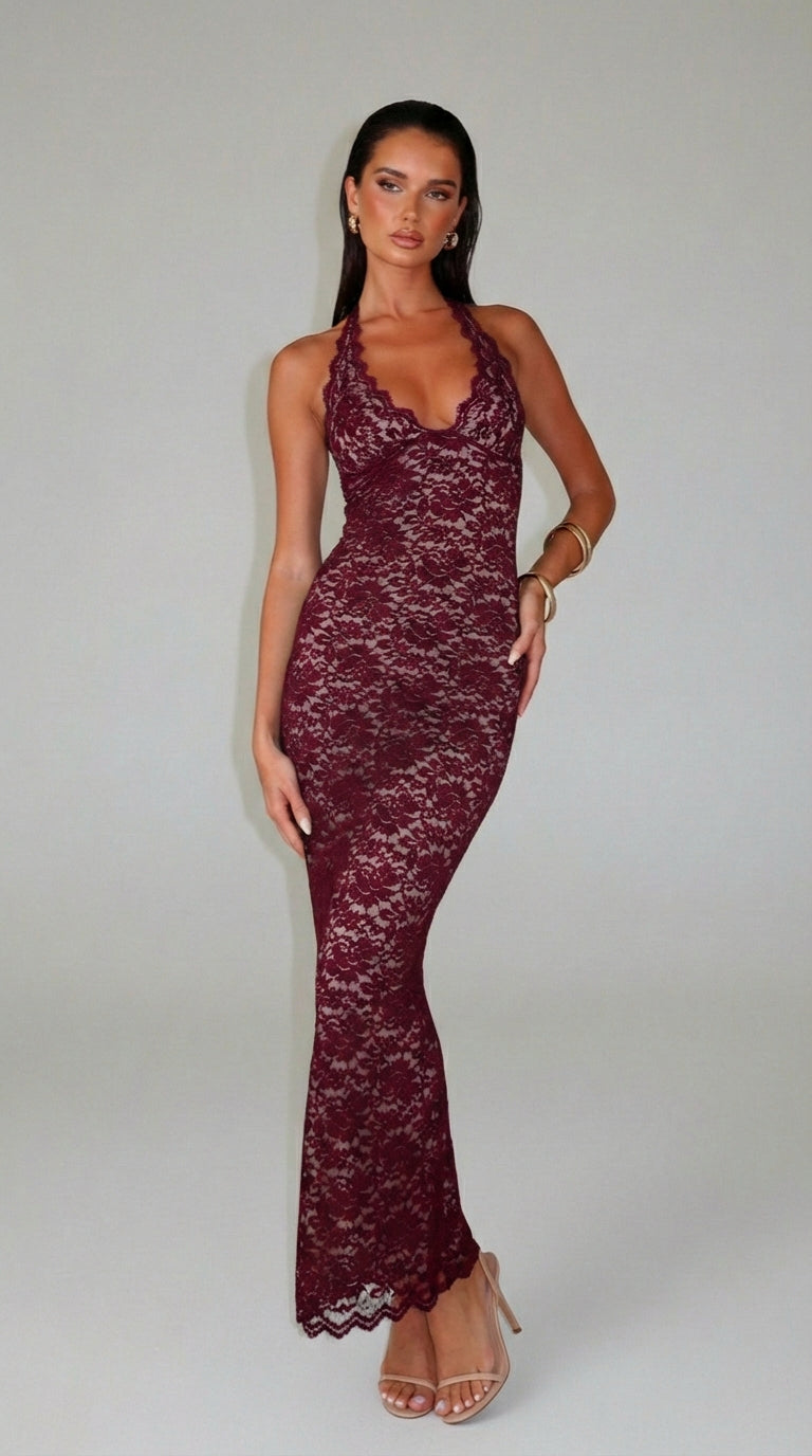 VESTIDO COMPRIDO DE RENDA HALTER