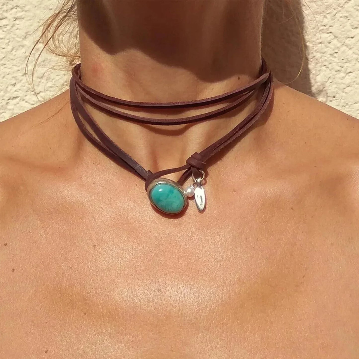 Colar com pendente em turquesa vintage boémio