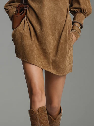 Lucienne™ | Vestido de camurça solto com fecho