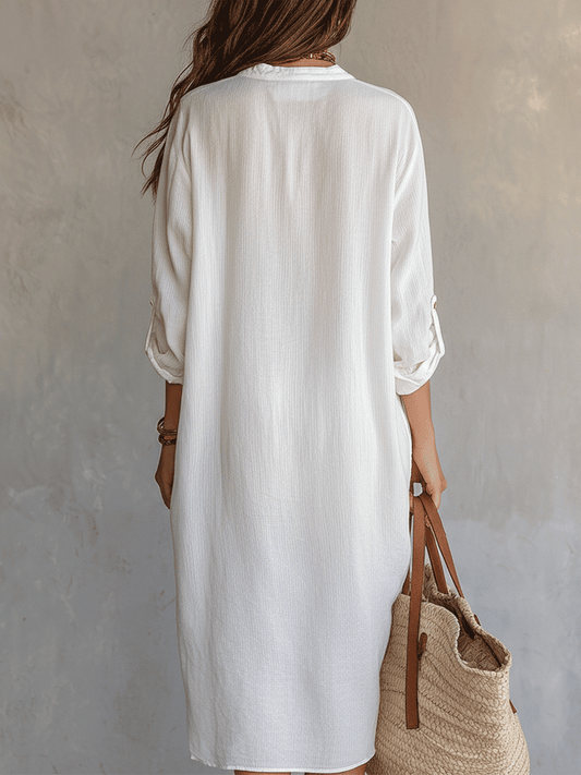 Vestido midi branco boémio e relaxado