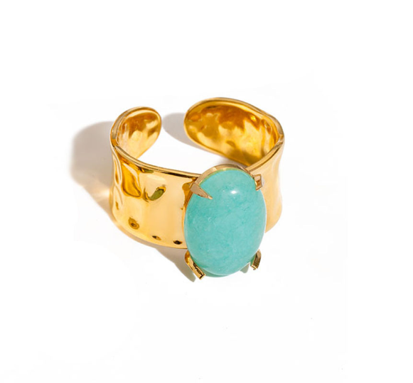 Anel da Deusa Azul Amazonite Sofisticado