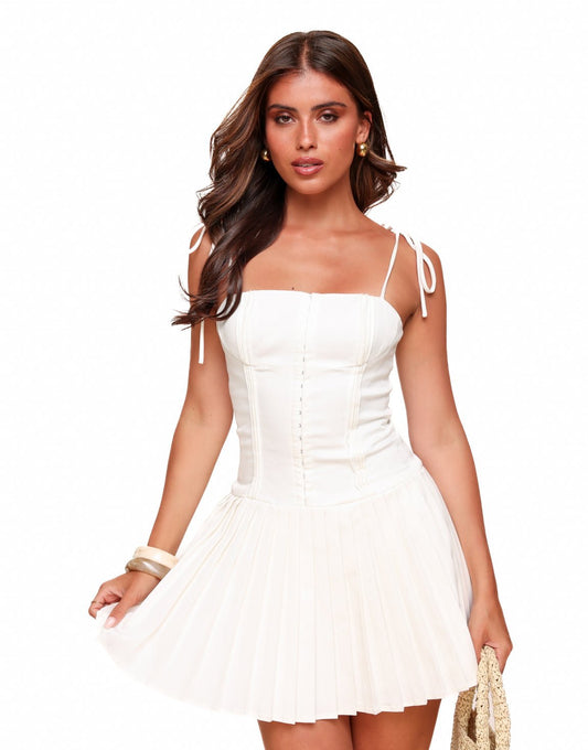 VESTIDO MINI CORSET COM SAIA PLISSADA