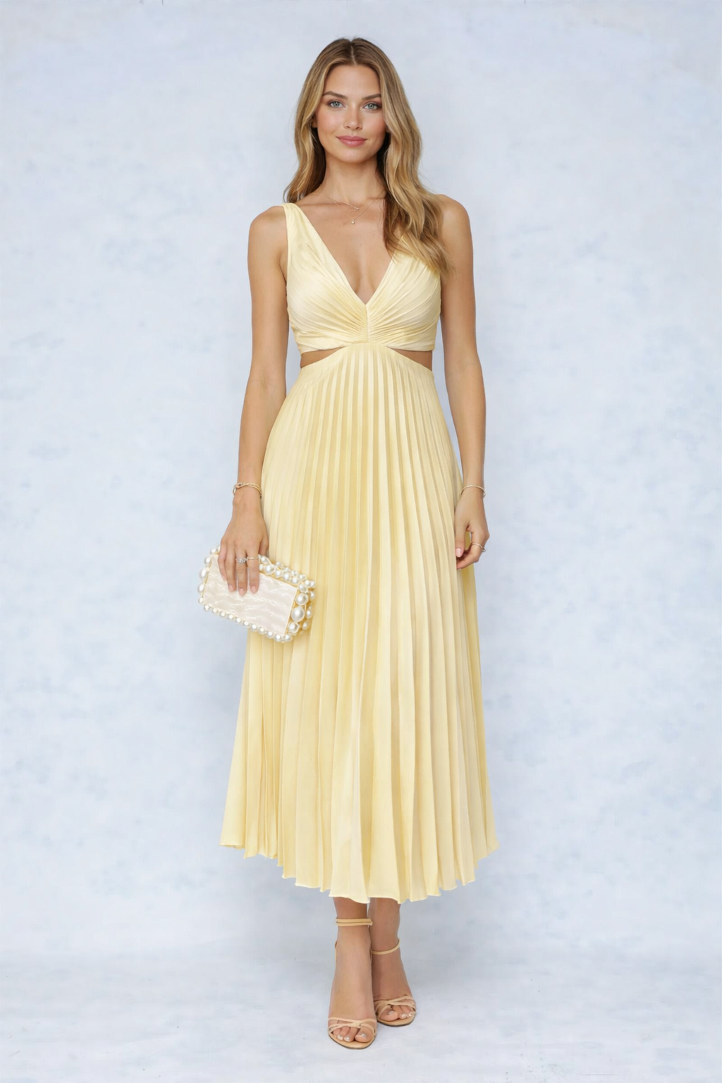VESTIDO MIDI PLISSADO COM DECOTE CRUZADO