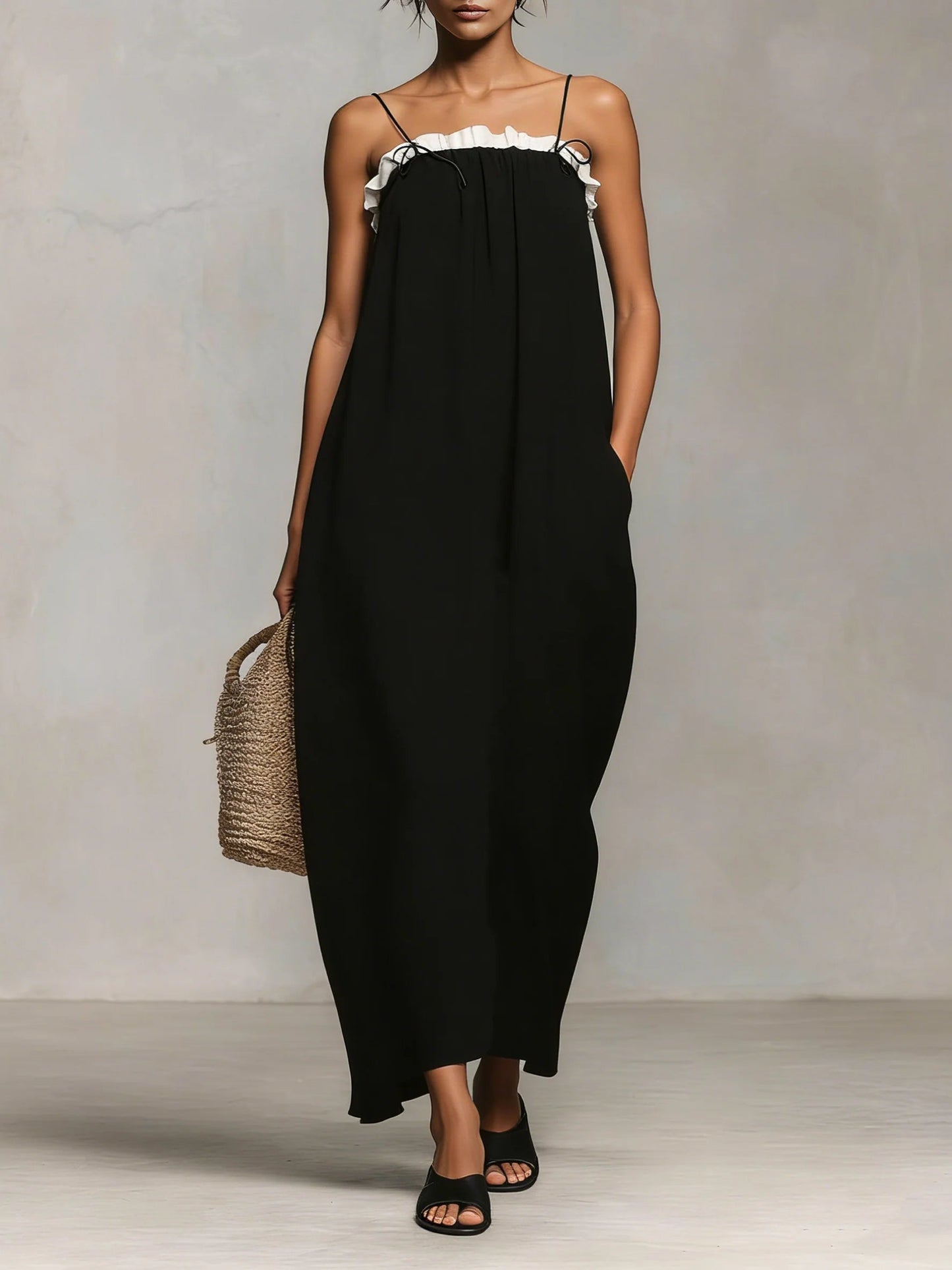 Mirelle™ | Vestido Maxi com Blocos de Cores e Alças de Espaguete