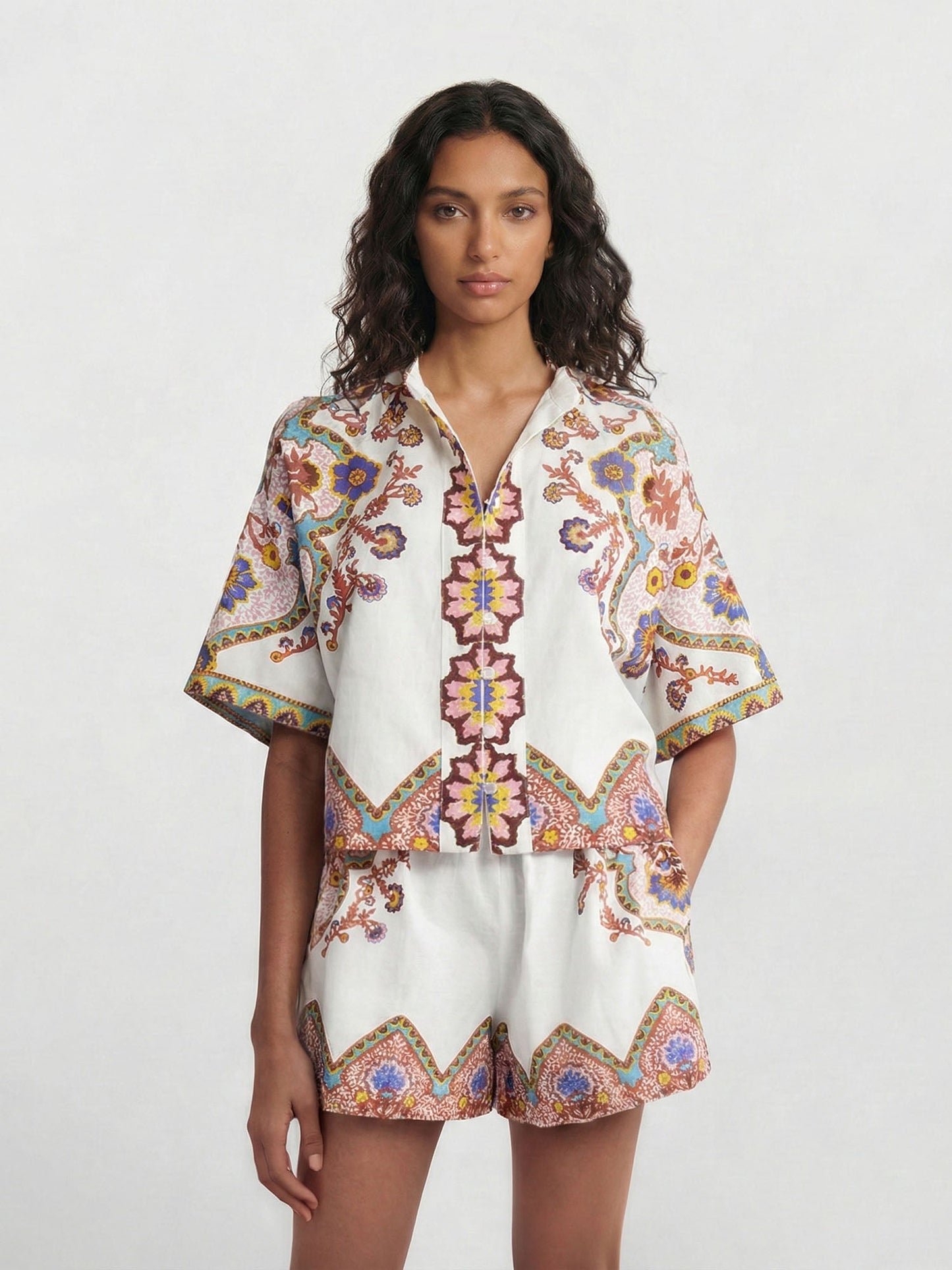 CONJUNTO DE CAMISA ESTAMPADO BOHO ÉTNICO