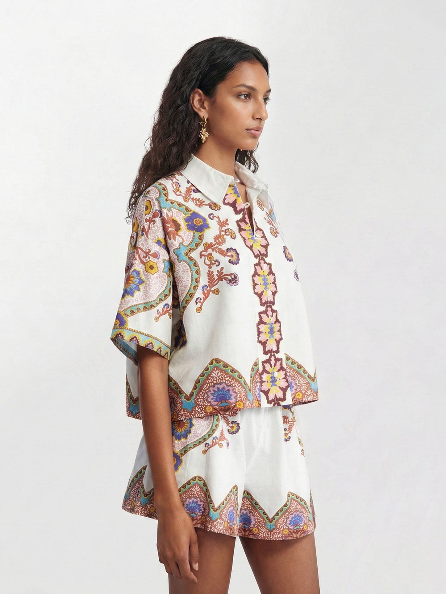 CONJUNTO DE CAMISA ESTAMPADO BOHO ÉTNICO