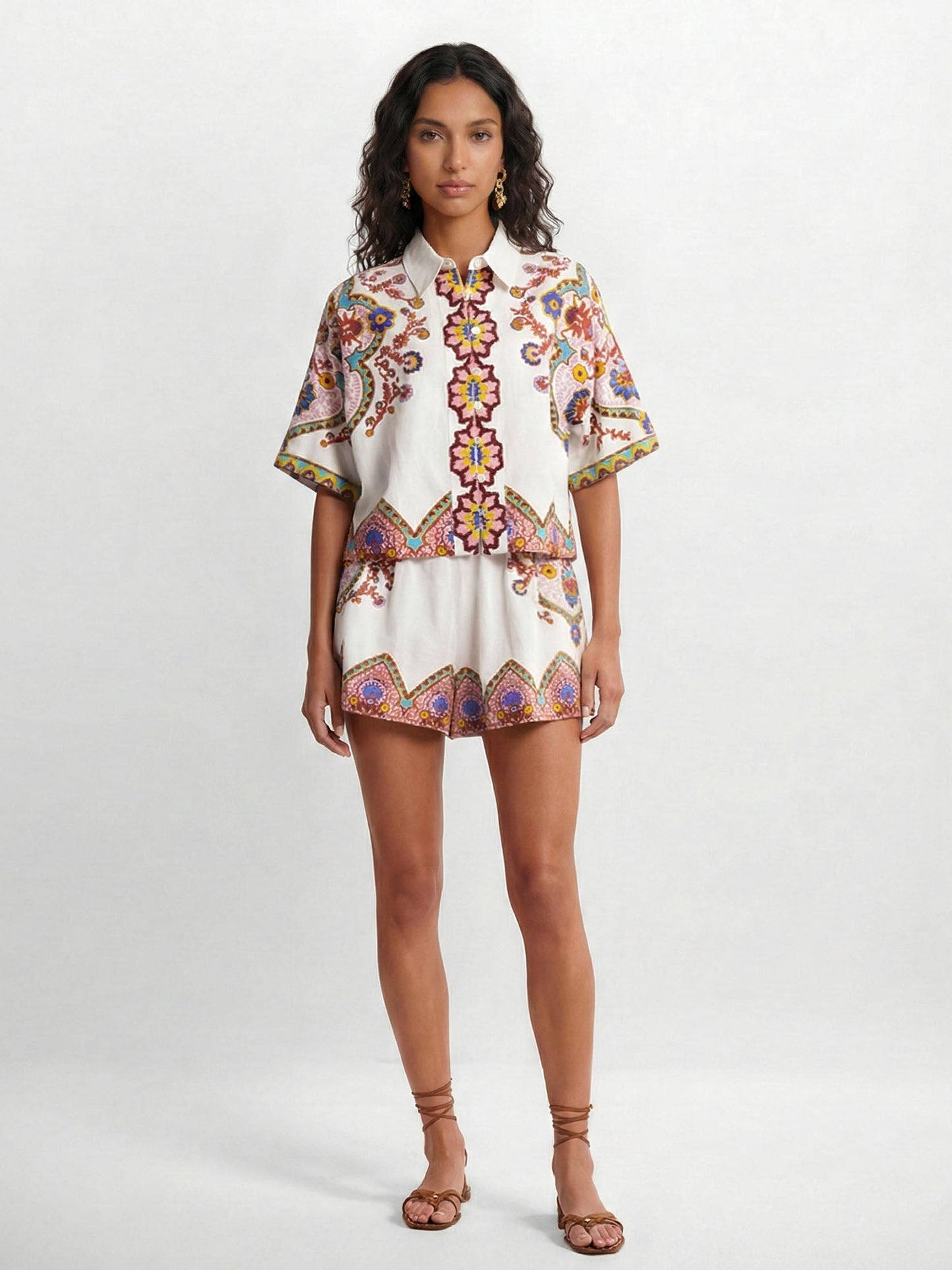 CONJUNTO DE CAMISA ESTAMPADO BOHO ÉTNICO