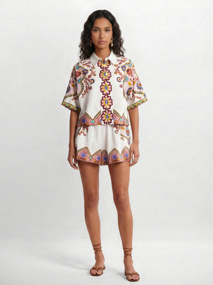 CONJUNTO DE CAMISA ESTAMPADO BOHO ÉTNICO