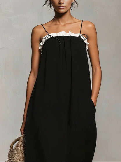 Mirelle™ | Vestido Maxi com Blocos de Cores e Alças de Espaguete