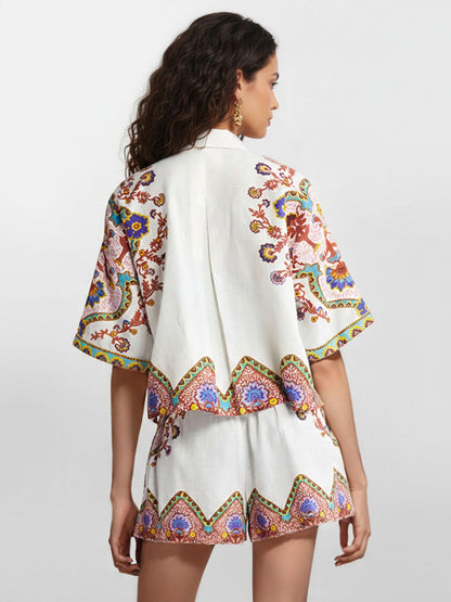 CONJUNTO DE CAMISA ESTAMPADO BOHO ÉTNICO