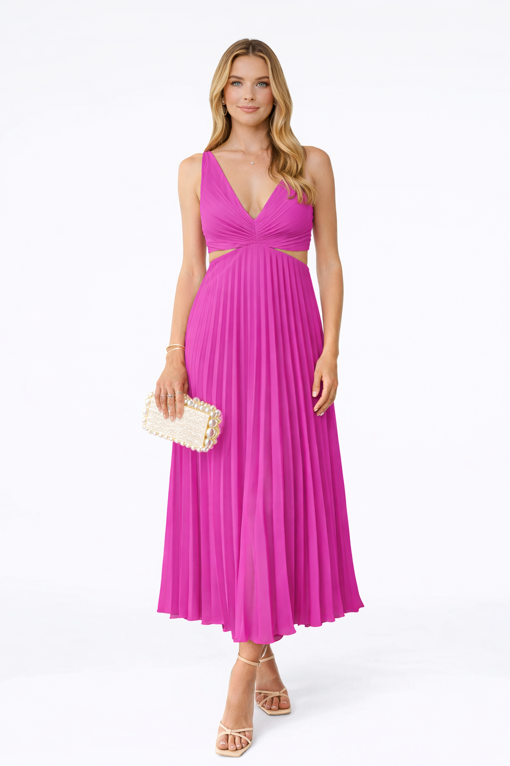 VESTIDO MIDI PLISSADO COM DECOTE CRUZADO