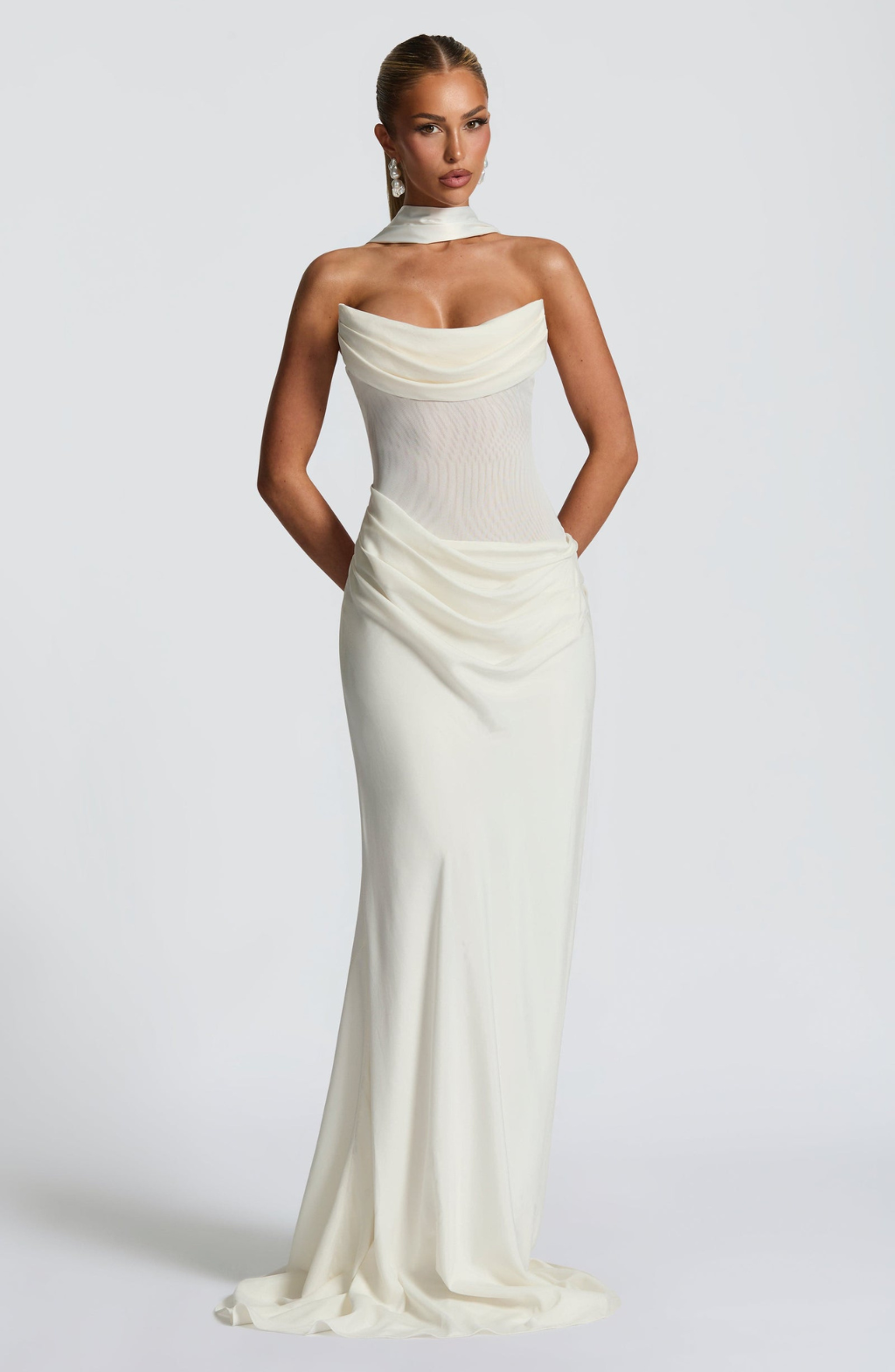 VESTIDO COMPRIDO DRAPEADO COSTAS CORSELETE