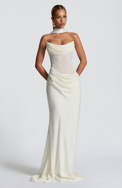VESTIDO COMPRIDO DRAPEADO COSTAS CORSELETE