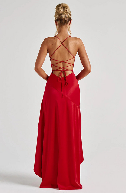 VESTIDO COMPRIDO COSTAS CRUZADAS FOLHOS