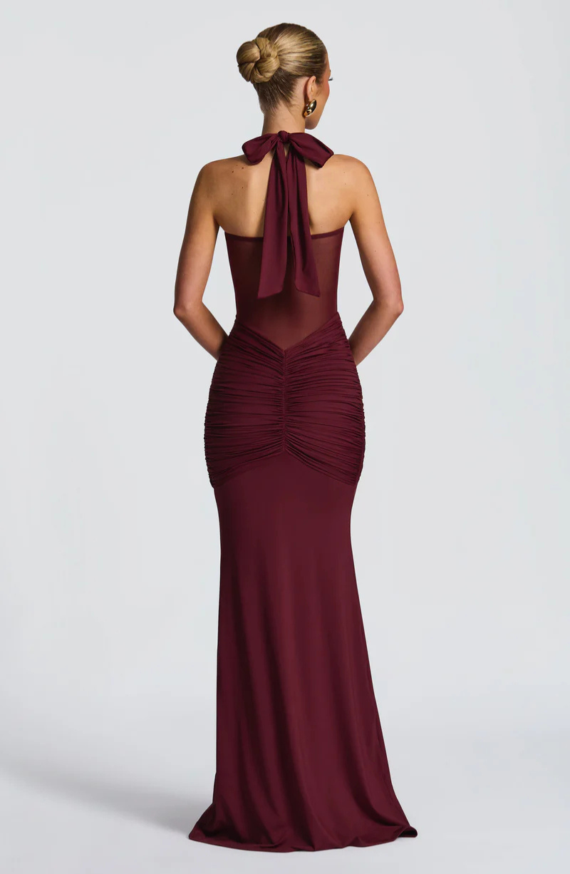 VESTIDO LONGO HALTER COM RUCHES