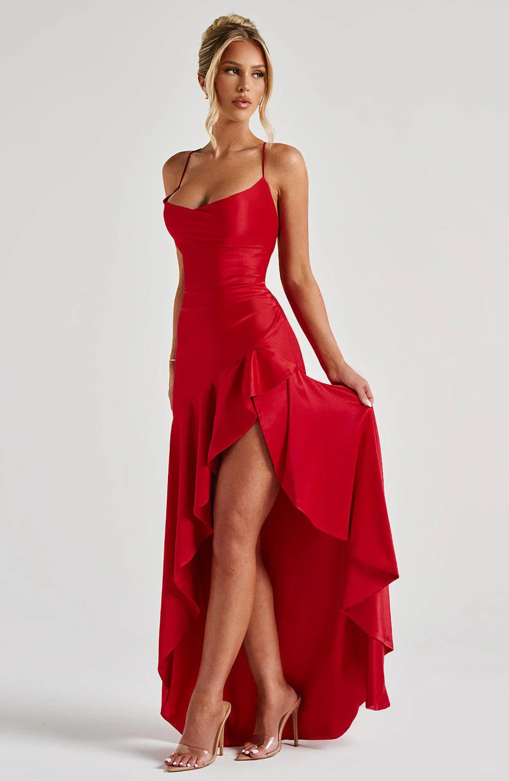 VESTIDO COMPRIDO COSTAS CRUZADAS FOLHOS
