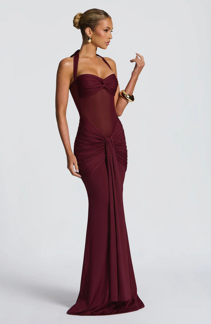 VESTIDO LONGO HALTER COM RUCHES