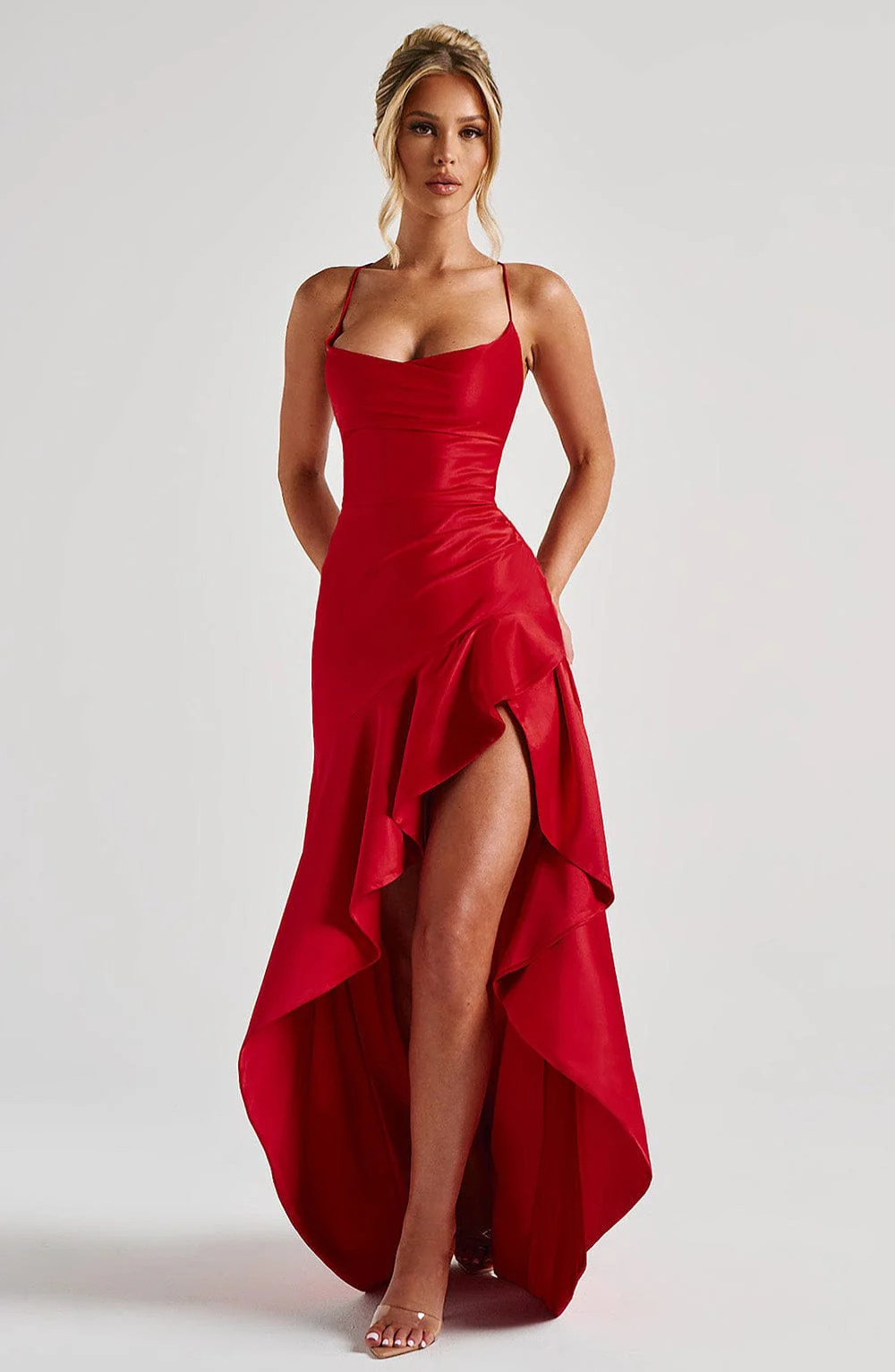 VESTIDO COMPRIDO COSTAS CRUZADAS FOLHOS