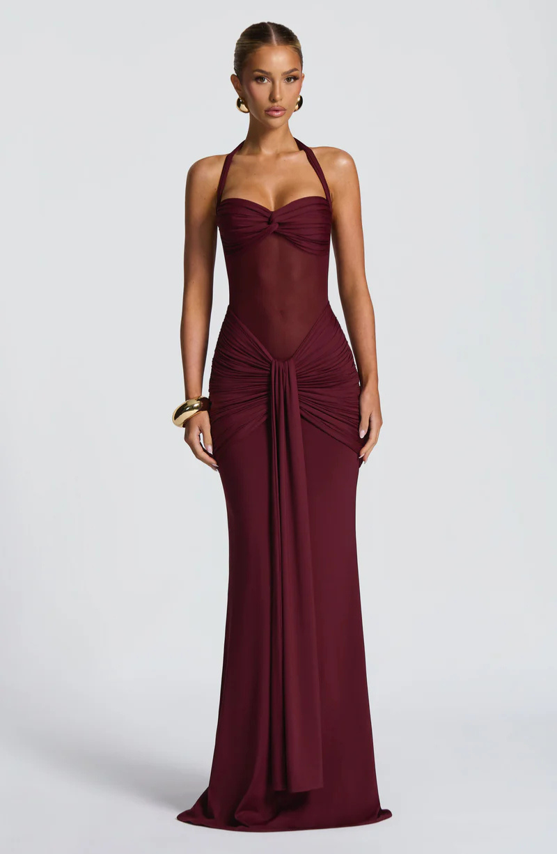 VESTIDO LONGO HALTER COM RUCHES