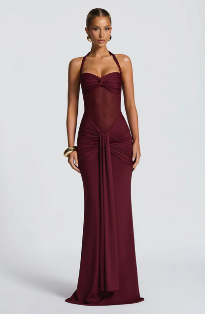 VESTIDO LONGO HALTER COM RUCHES