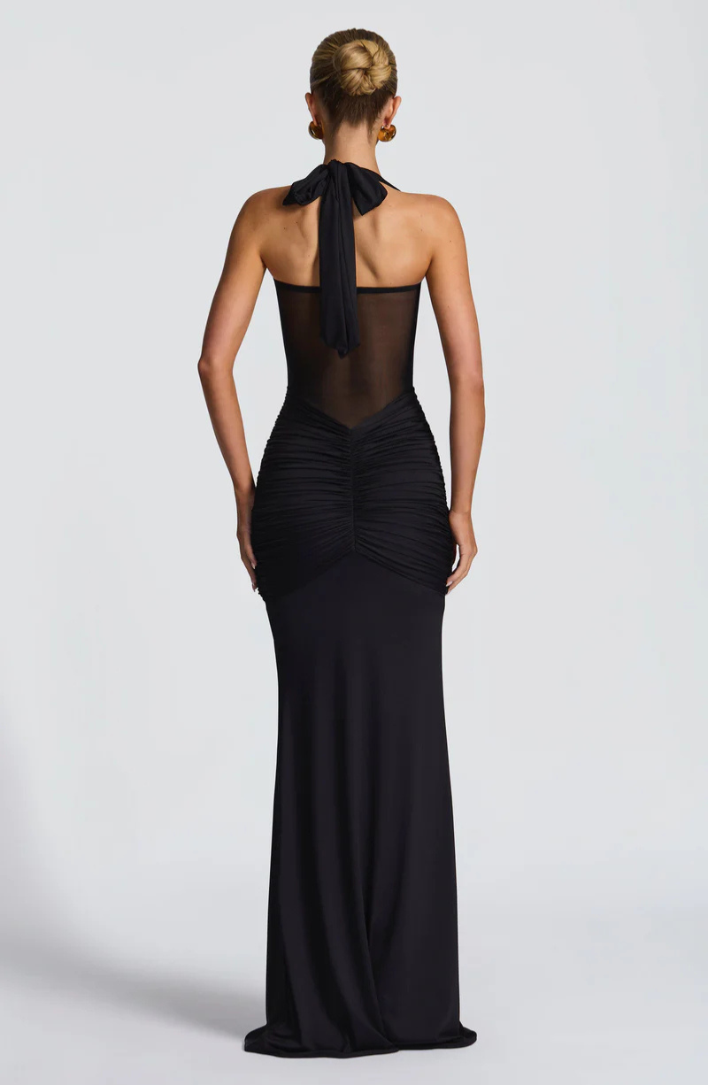 VESTIDO LONGO HALTER COM RUCHES