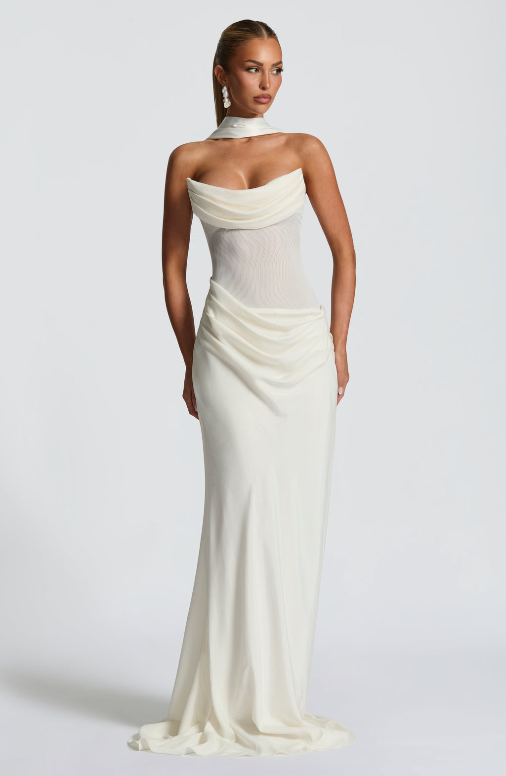 VESTIDO COMPRIDO DRAPEADO COSTAS CORSELETE