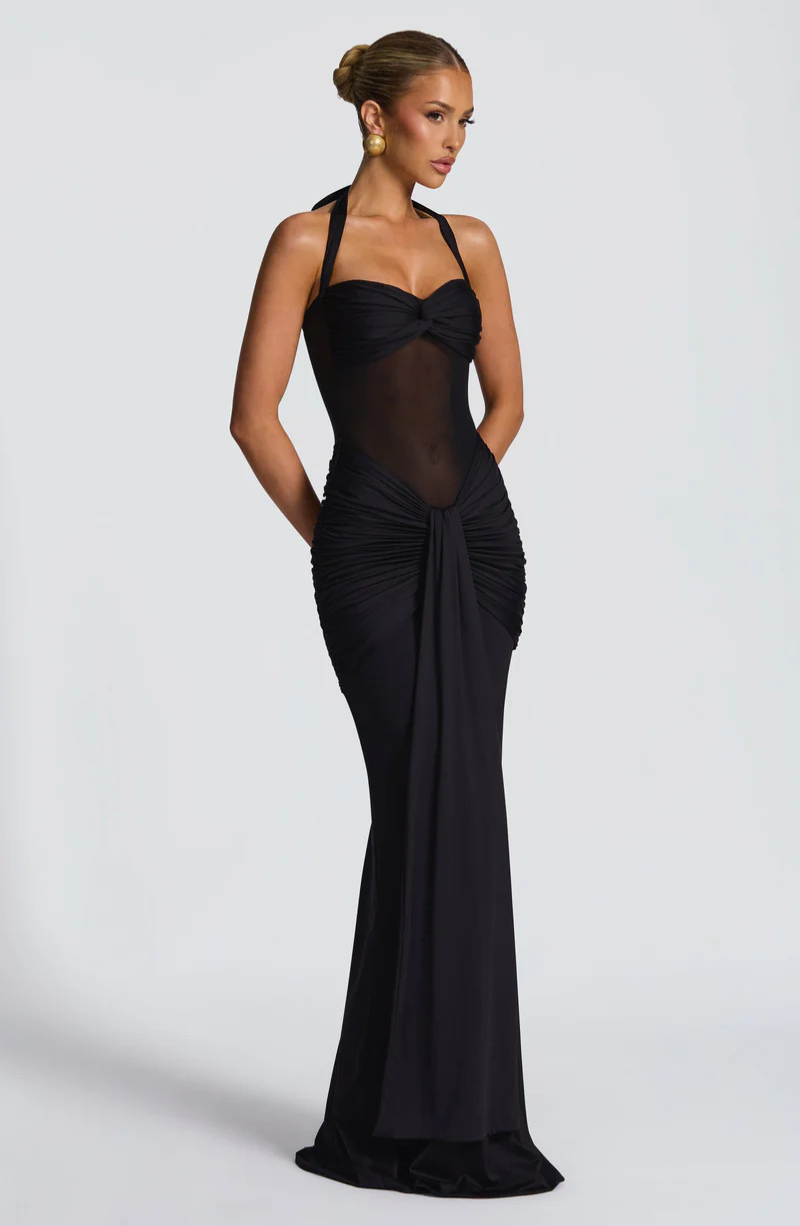 VESTIDO LONGO HALTER COM RUCHES