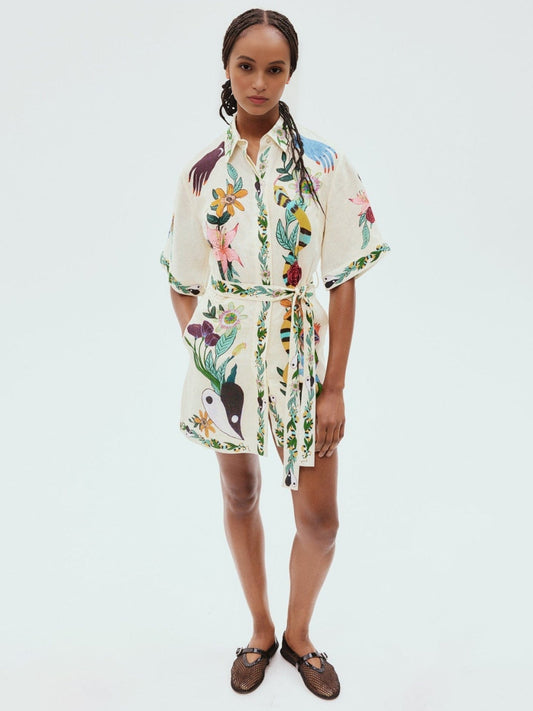 VESTIDO CAMISEIRO COM ESTAMPADO FLORAL E LAÇO NA CINTURA