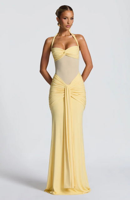 VESTIDO LONGO HALTER COM RUCHES