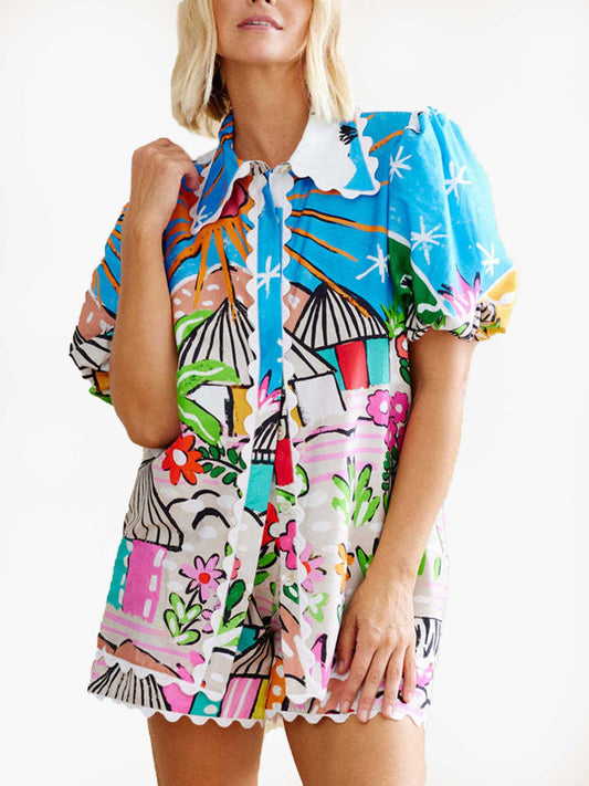 CONJUNTO ESTAMPADO DE DUAS PEÇAS – ESTILO CAMISEIRO