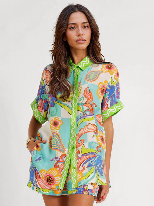 CONJUNTO DE CAMISA ESTAMPADA BOHO