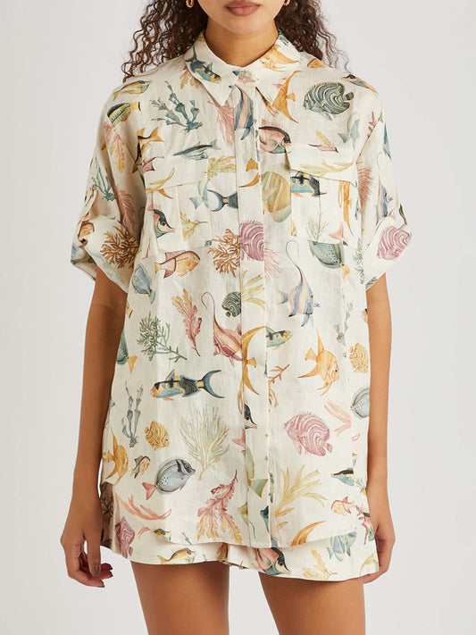 CONJUNTO CAMISEIRO ESTAMPADO MARINHO