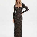 VESTIDO COMPRIDO DE RENDA COM DECOTE CAI-CAI