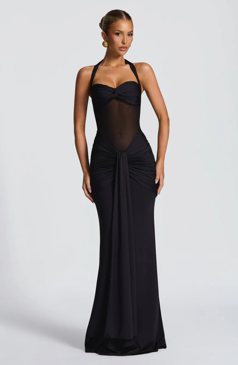 VESTIDO LONGO HALTER COM RUCHES