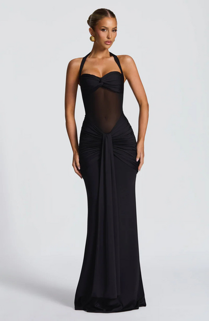 VESTIDO LONGO HALTER COM RUCHES