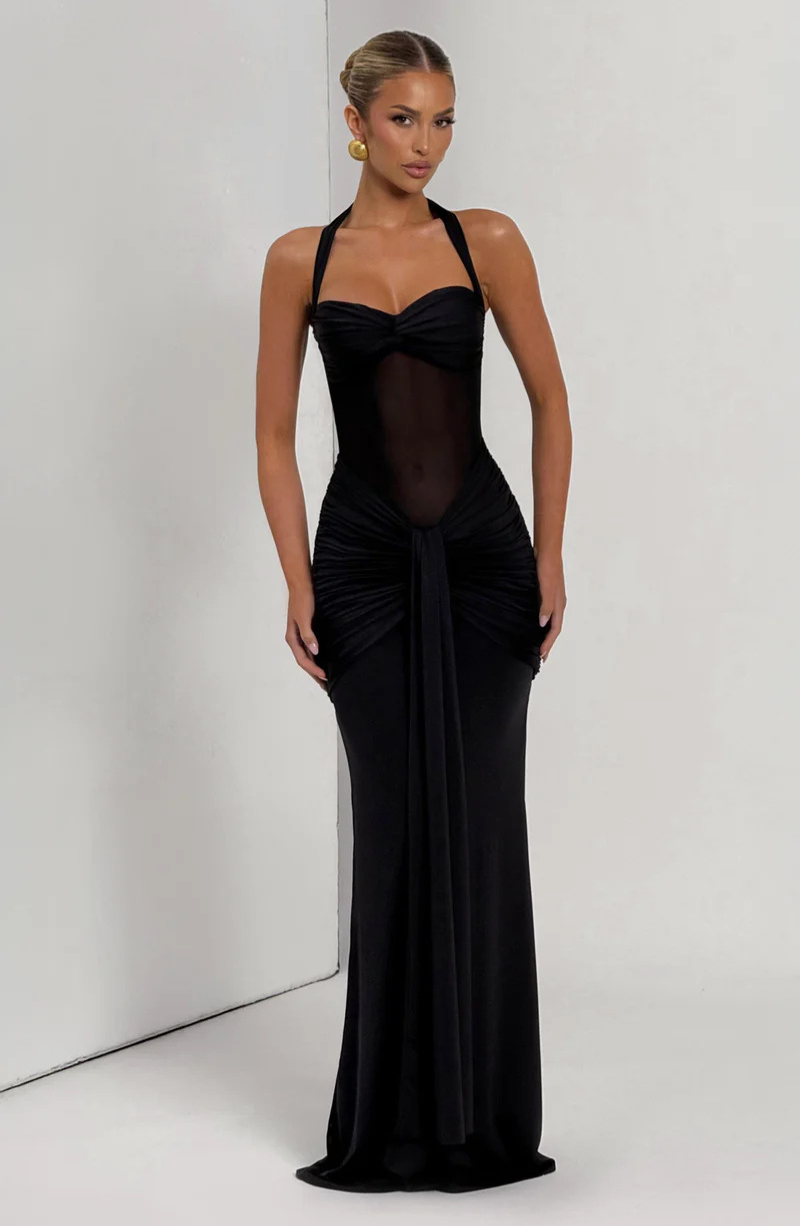 VESTIDO LONGO HALTER COM RUCHES