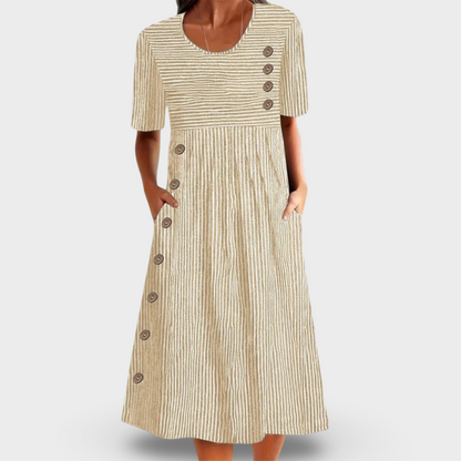 Josipa - Vestido Midi Confortável às Riscas