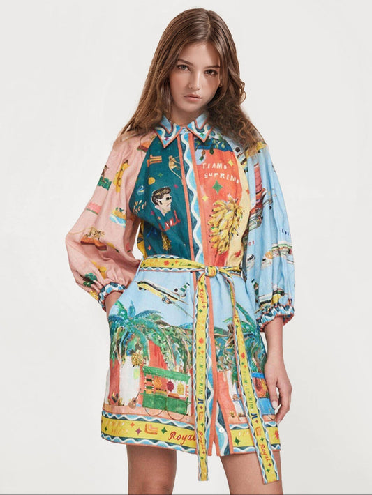 VESTIDO CAMISEIRO MINI ESTAMPADO ARTÍSTICO