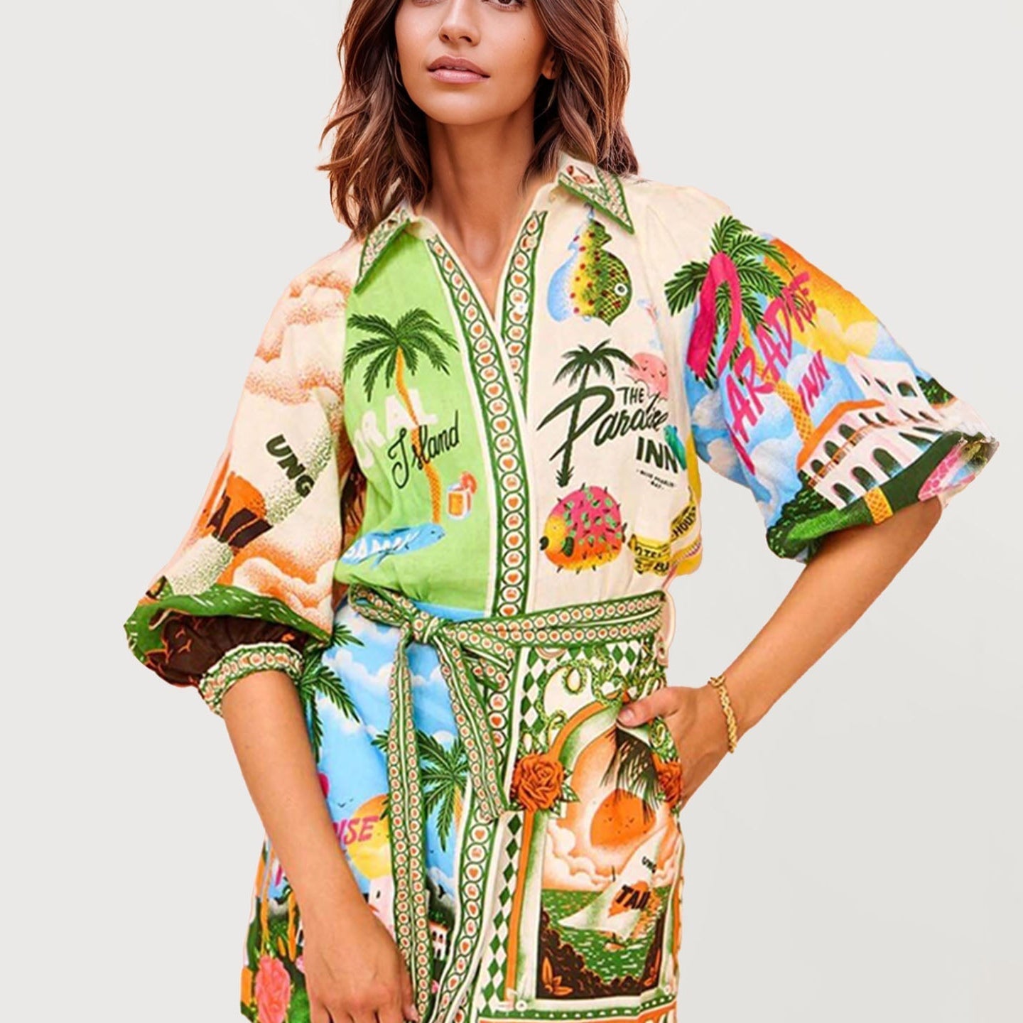 VESTIDO TIPO CAMISEIRO ESTAMPADO PARADISE