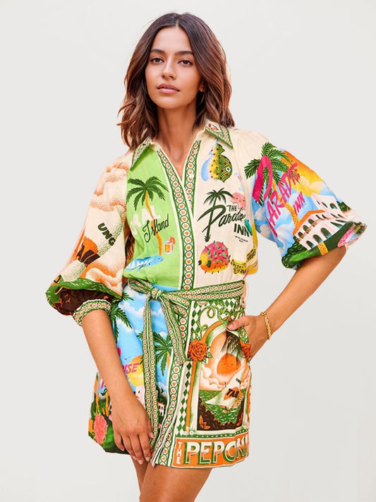 VESTIDO TIPO CAMISEIRO ESTAMPADO PARADISE