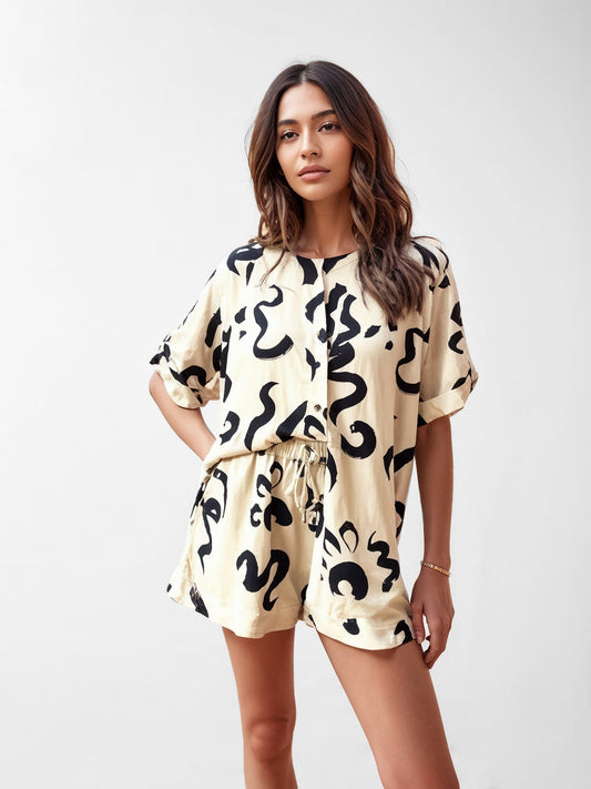 CONJUNTO DE DUAS PEÇAS COM ESTAMPADO ABSTRATO DE PINCELADAS