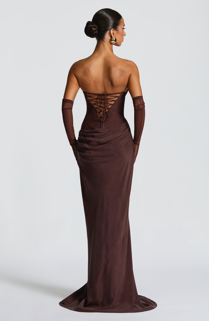 VESTIDO COMPRIDO DRAPEADO COSTAS CORSELETE