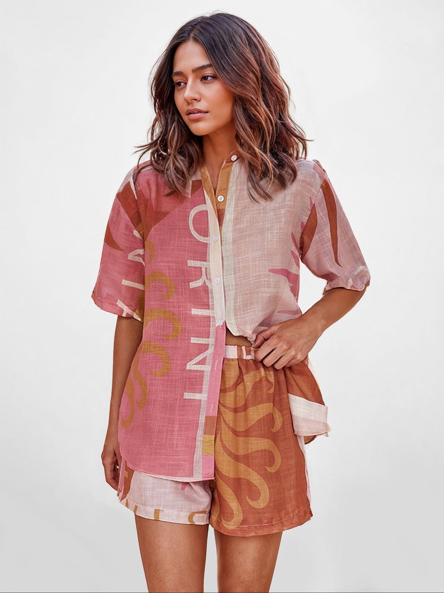 CONJUNTO DE CAMISA ESTAMPADO TERRA ROSA